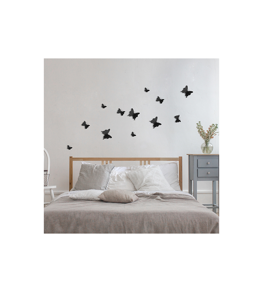 DECORO MURALE 3D "BLACK BUTTERFLIES"